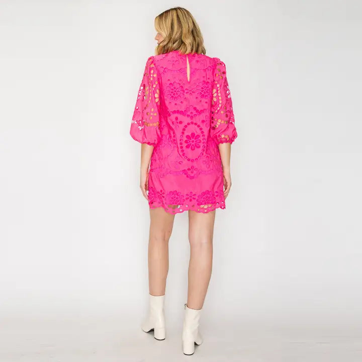 Pink Daisy Eyelet Dress