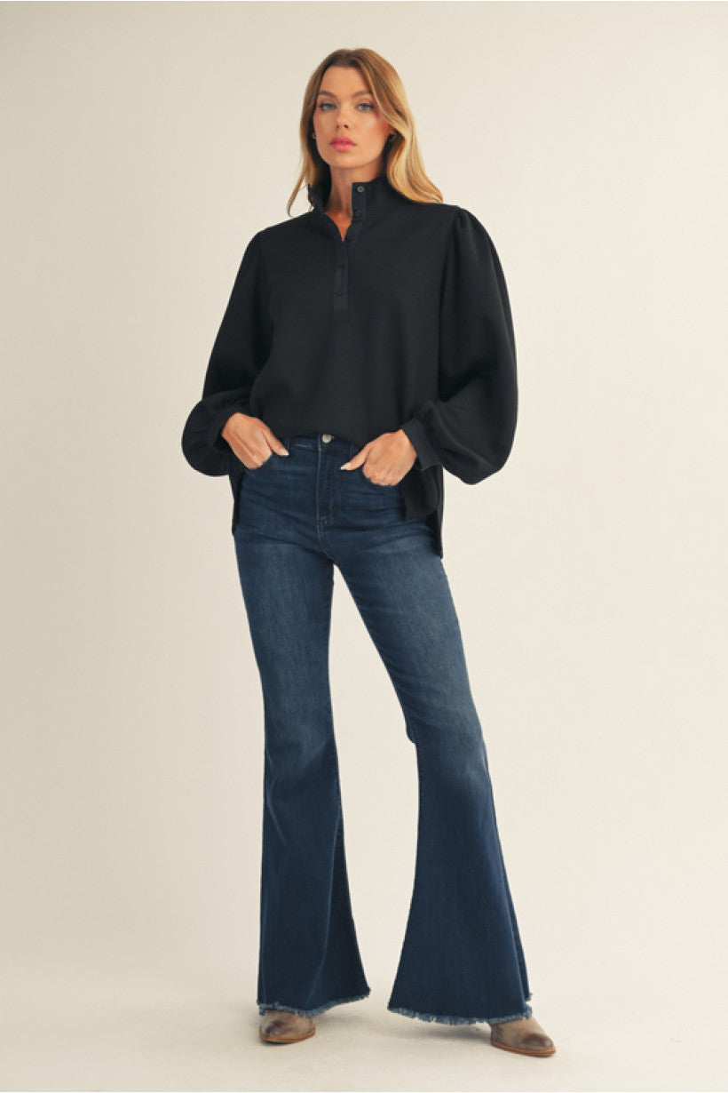 Tammie Long Sleeve Black Top