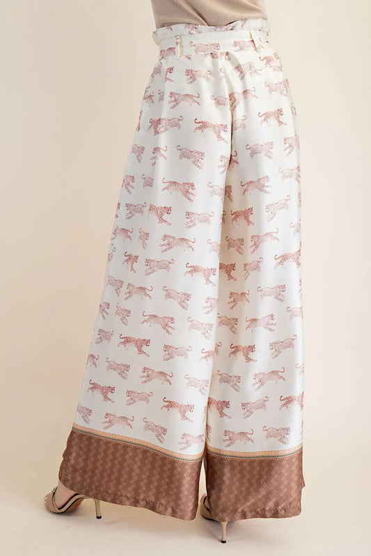 Tina Belted Wide-Leg Cheetah Pants
