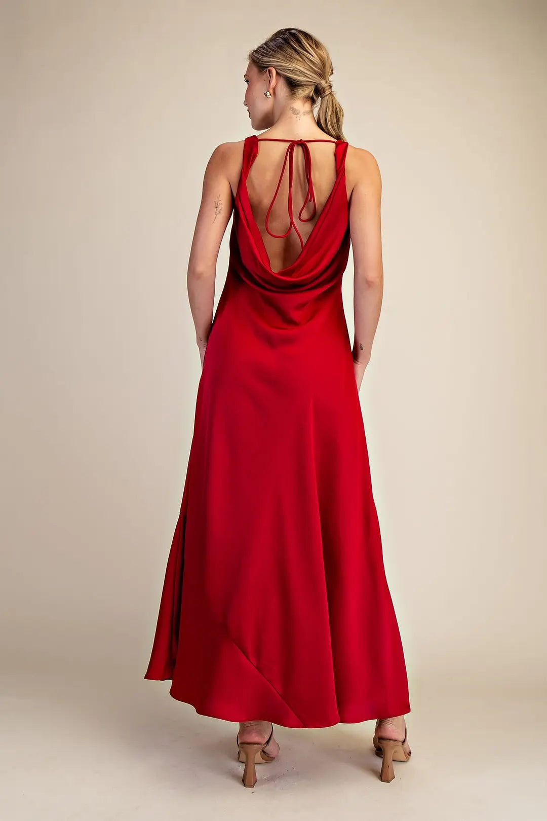 Red Satin Maxi Dress