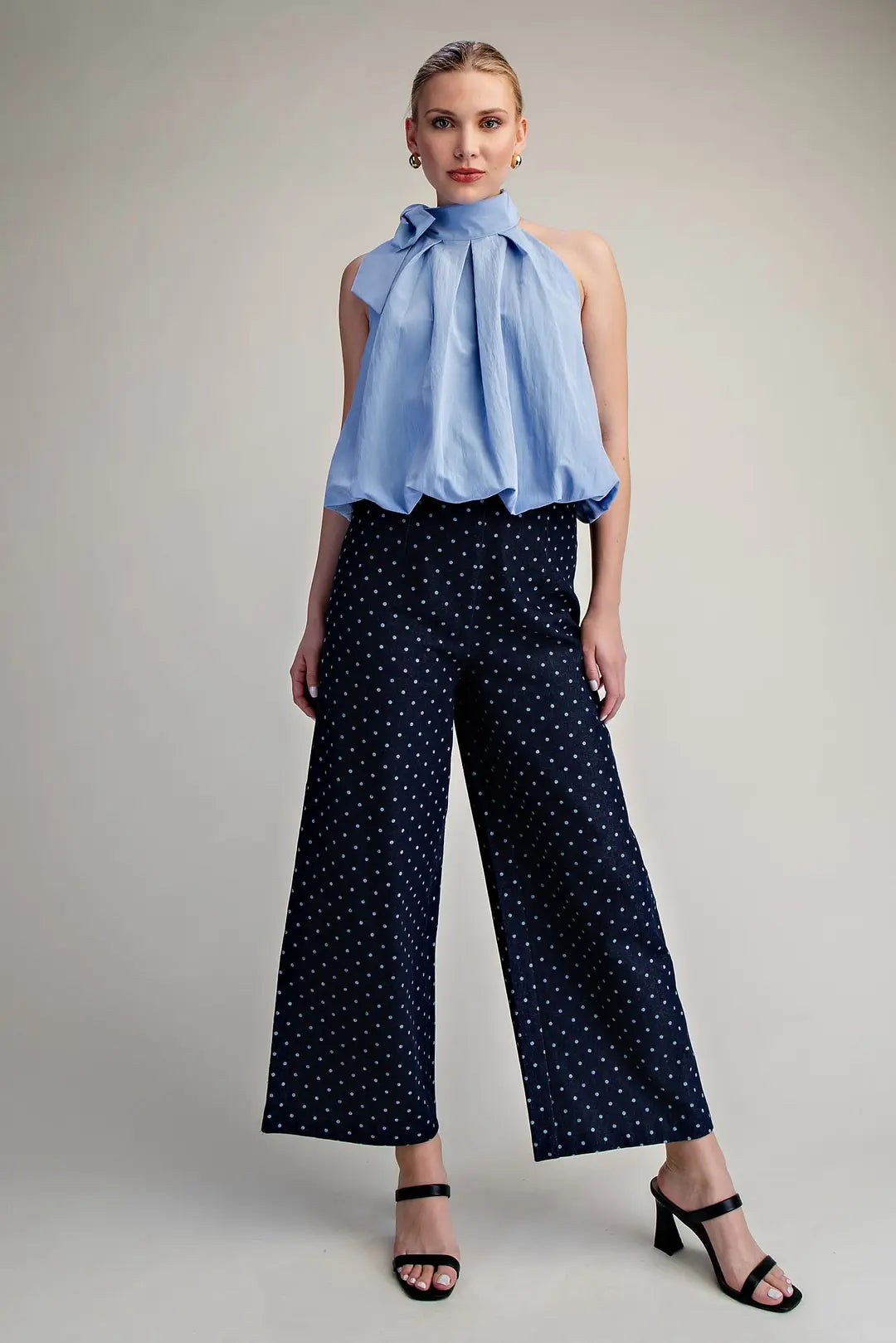 Sleeveless Blue Shimmer Top with Bow