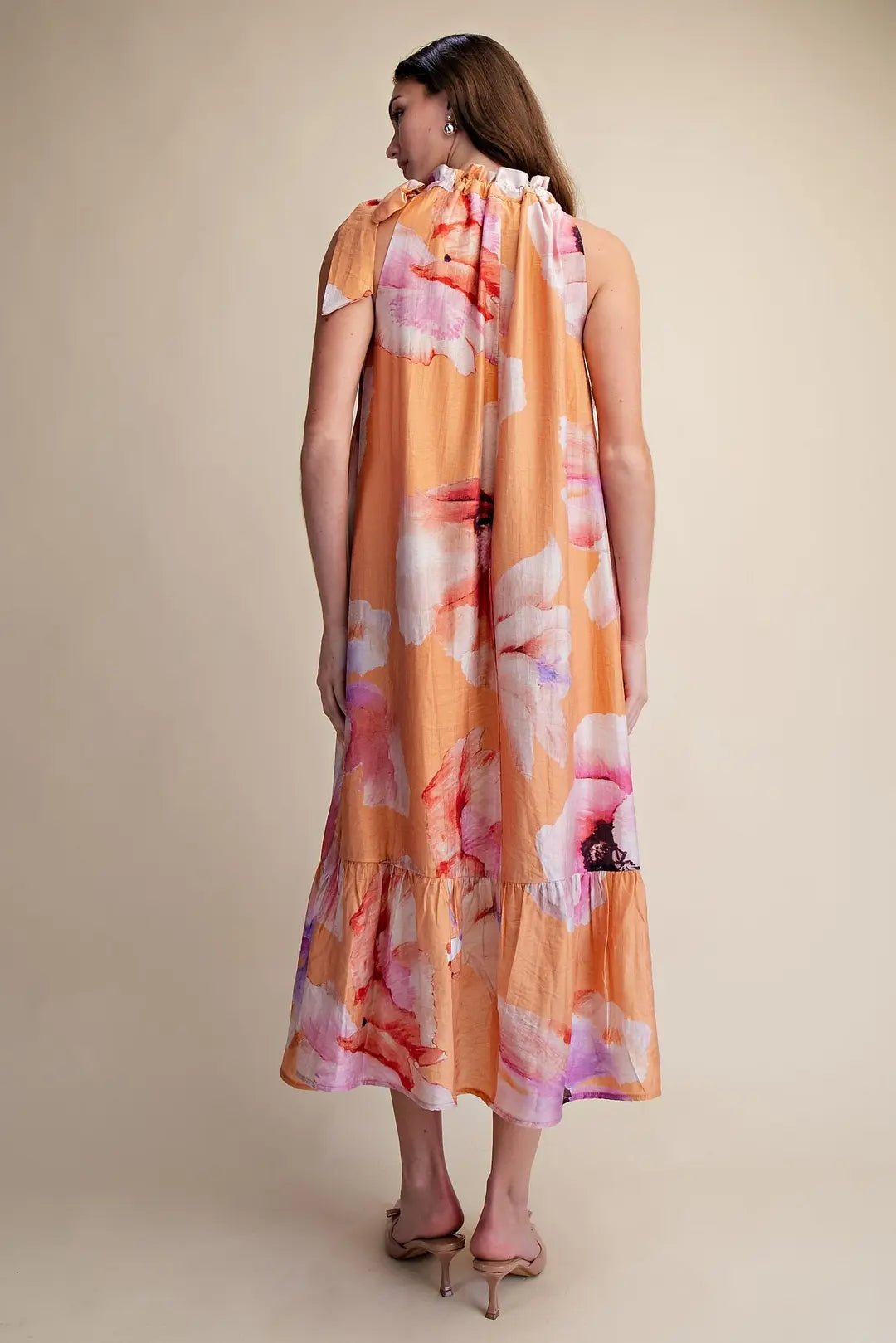 Ruffle Neck Floral Midi Dress