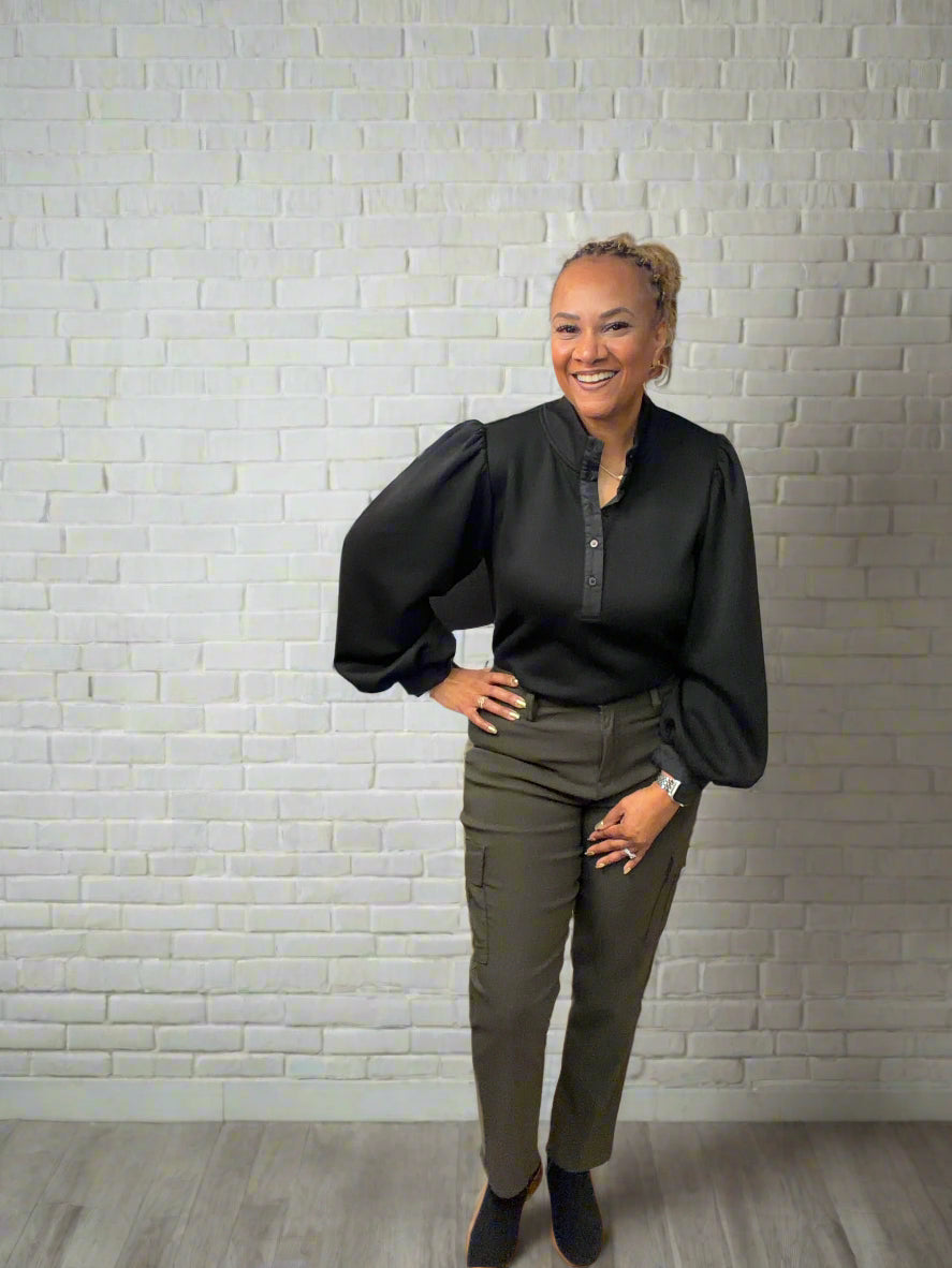 Tammie Long Sleeve Black Top