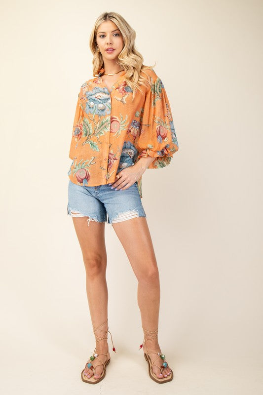 Coral and Floral Top
