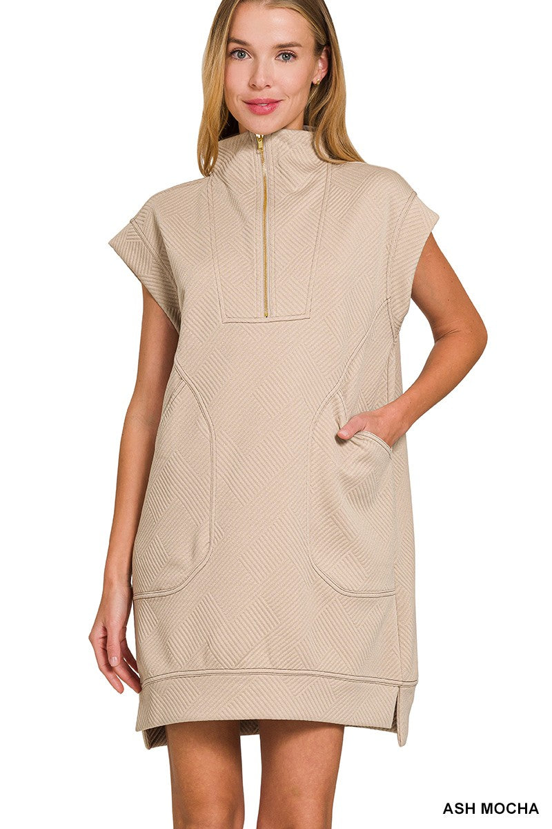 Textured Knit 1/4 Zip Mini Dress