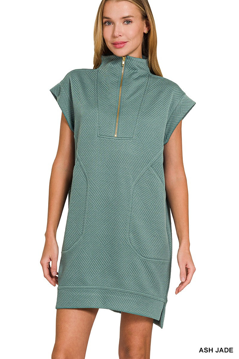 Textured Knit 1/4 Zip Mini Dress