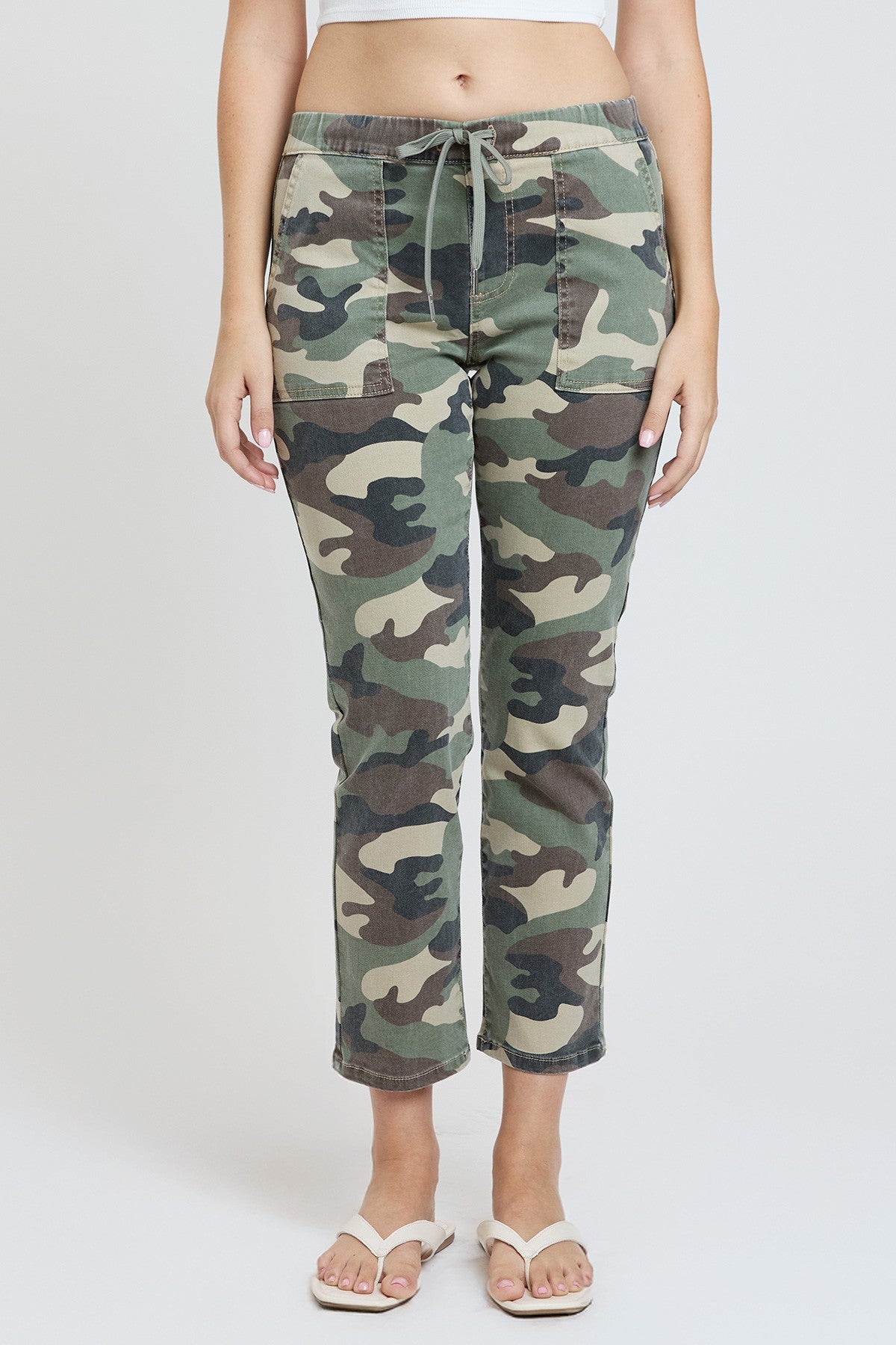 Cropped High Rise Pull on Jogger Denim