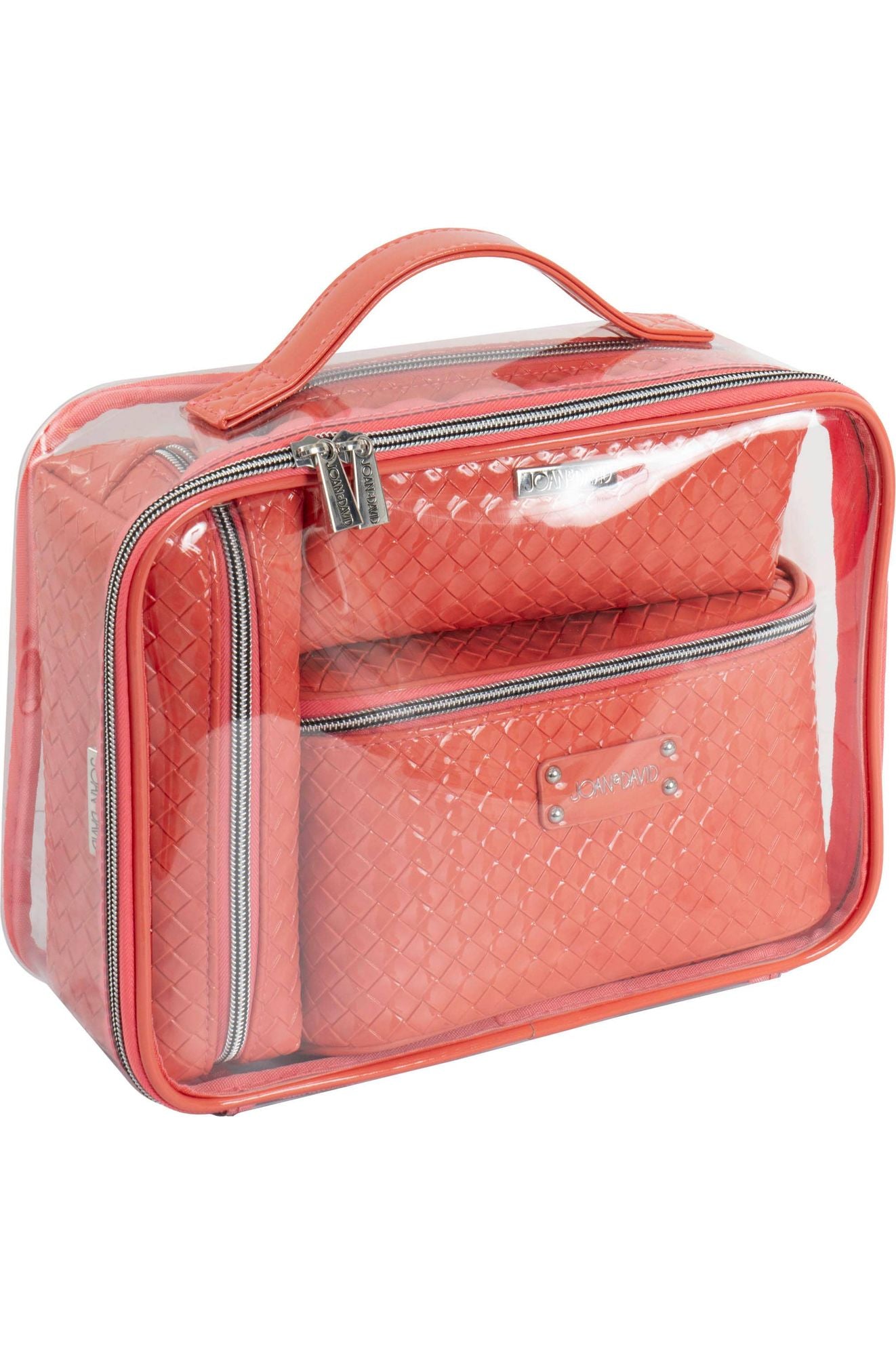 Joan & David Patent Woven 4 Piece Clear Cosmetic Bag Set: 104-SAGE