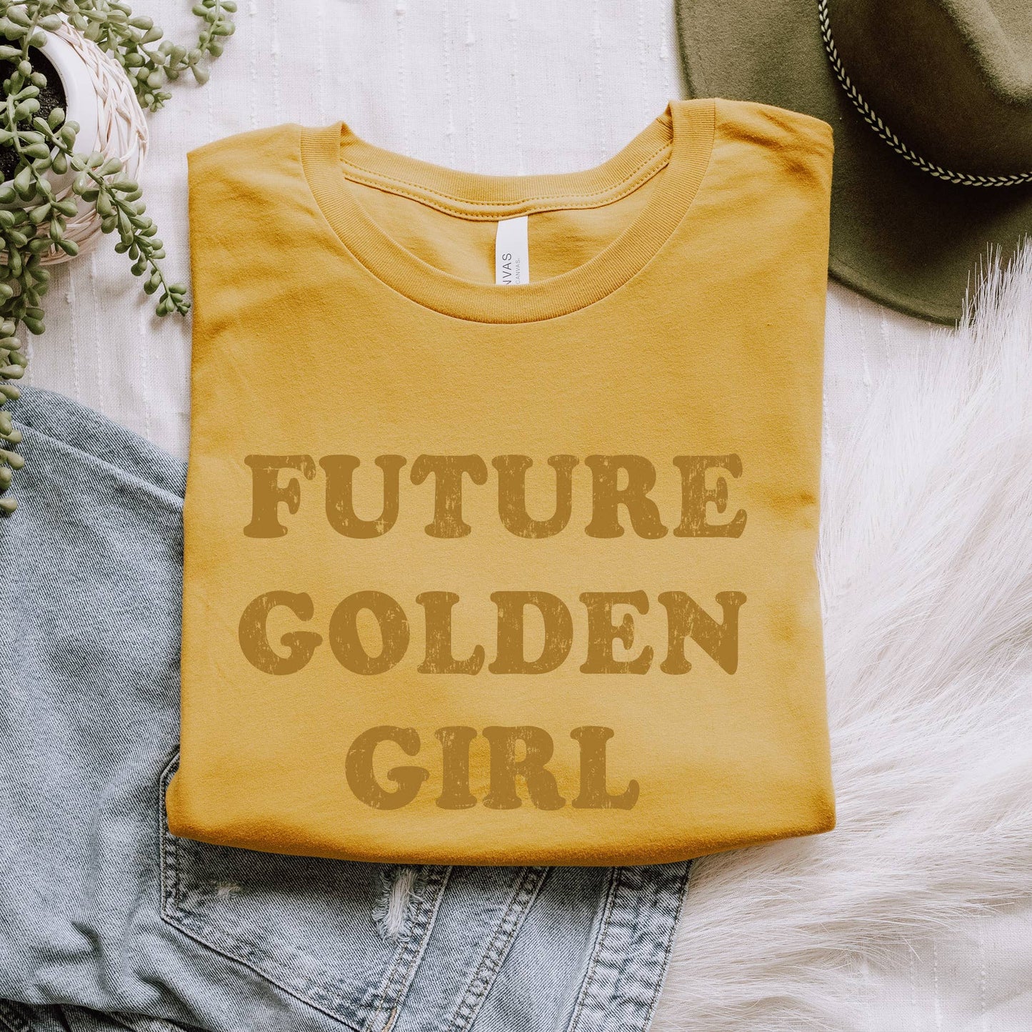 Future Golden Girl Retro Graphic Tee Gold Unisex T Shirt: Small
