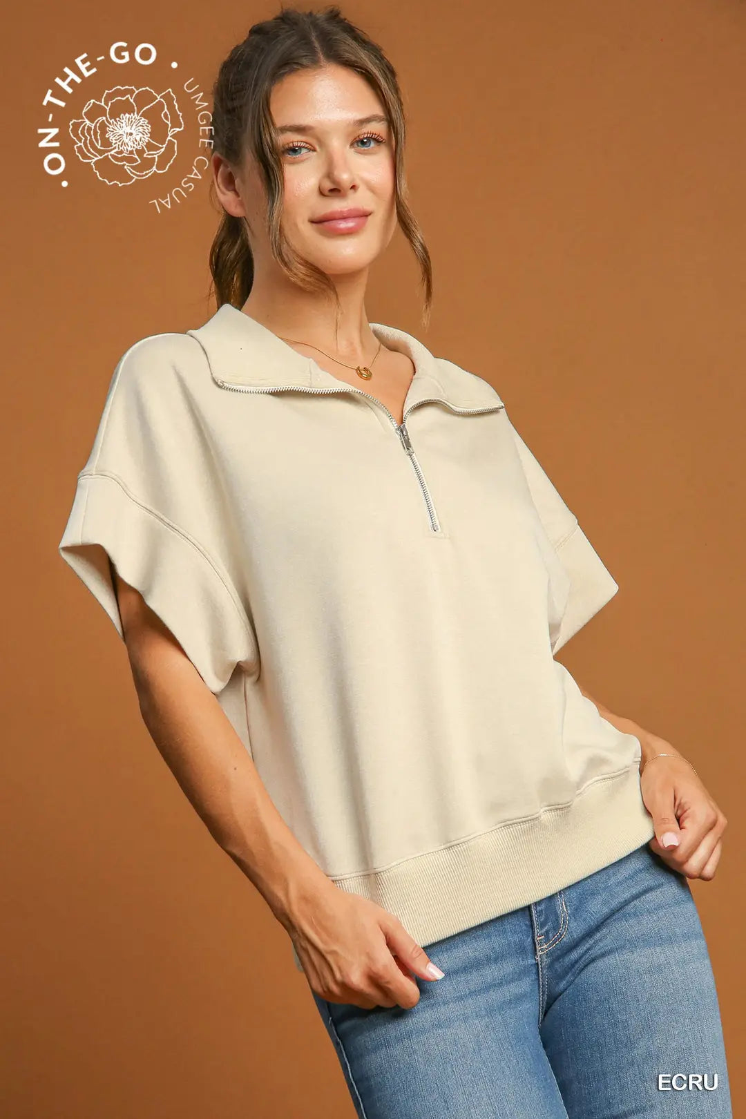 Sally Quarter Zip Short Sleeve Top