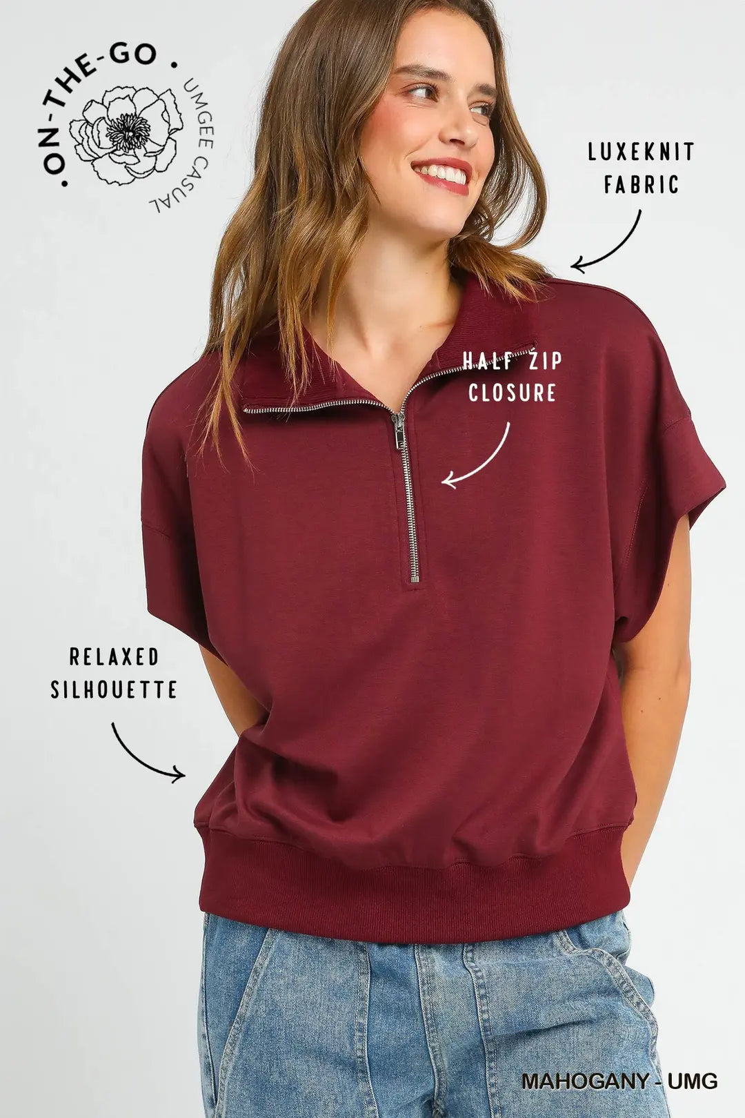 Sally Quarter Zip Short Sleeve Top