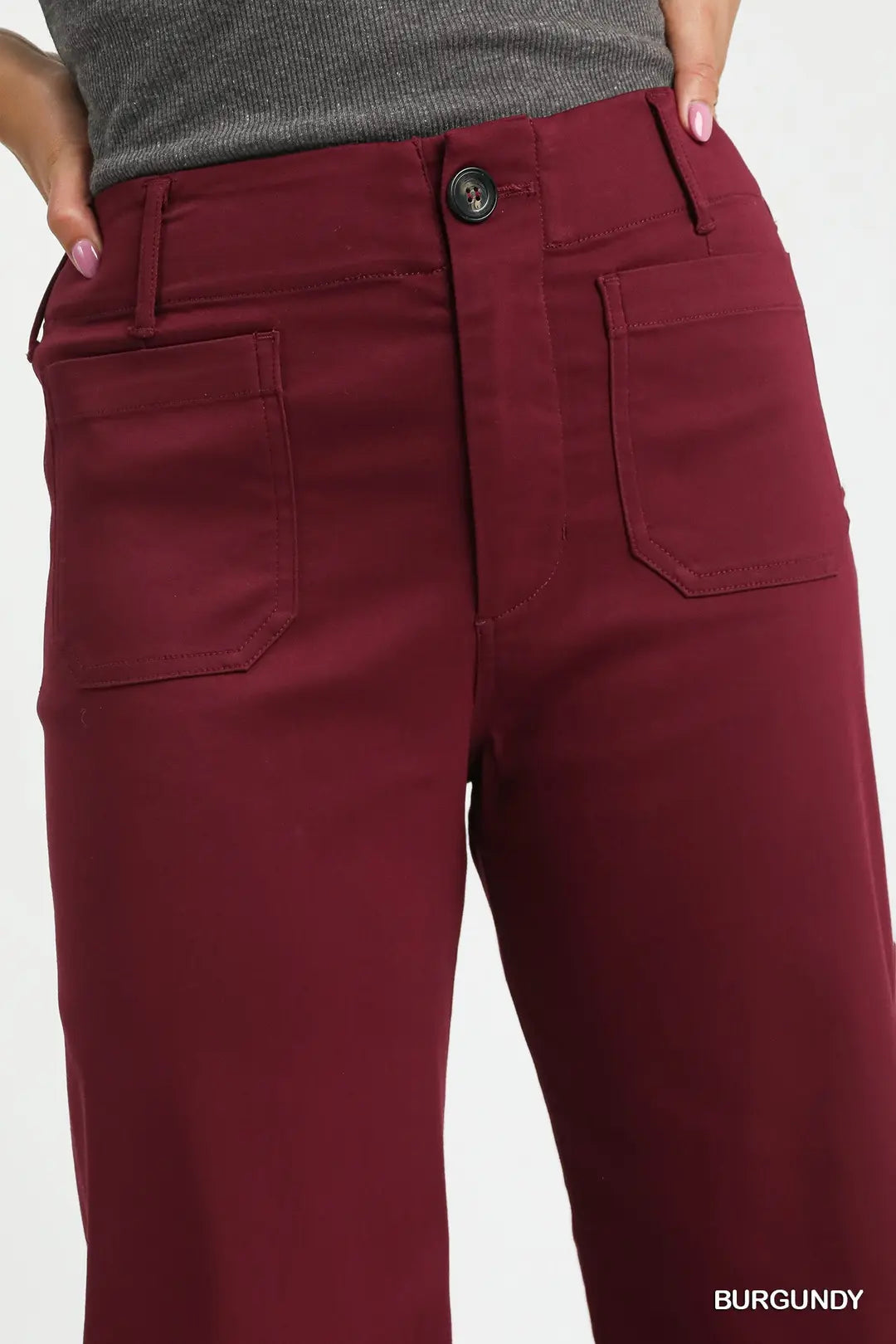 Maroon Button Stretch Pants