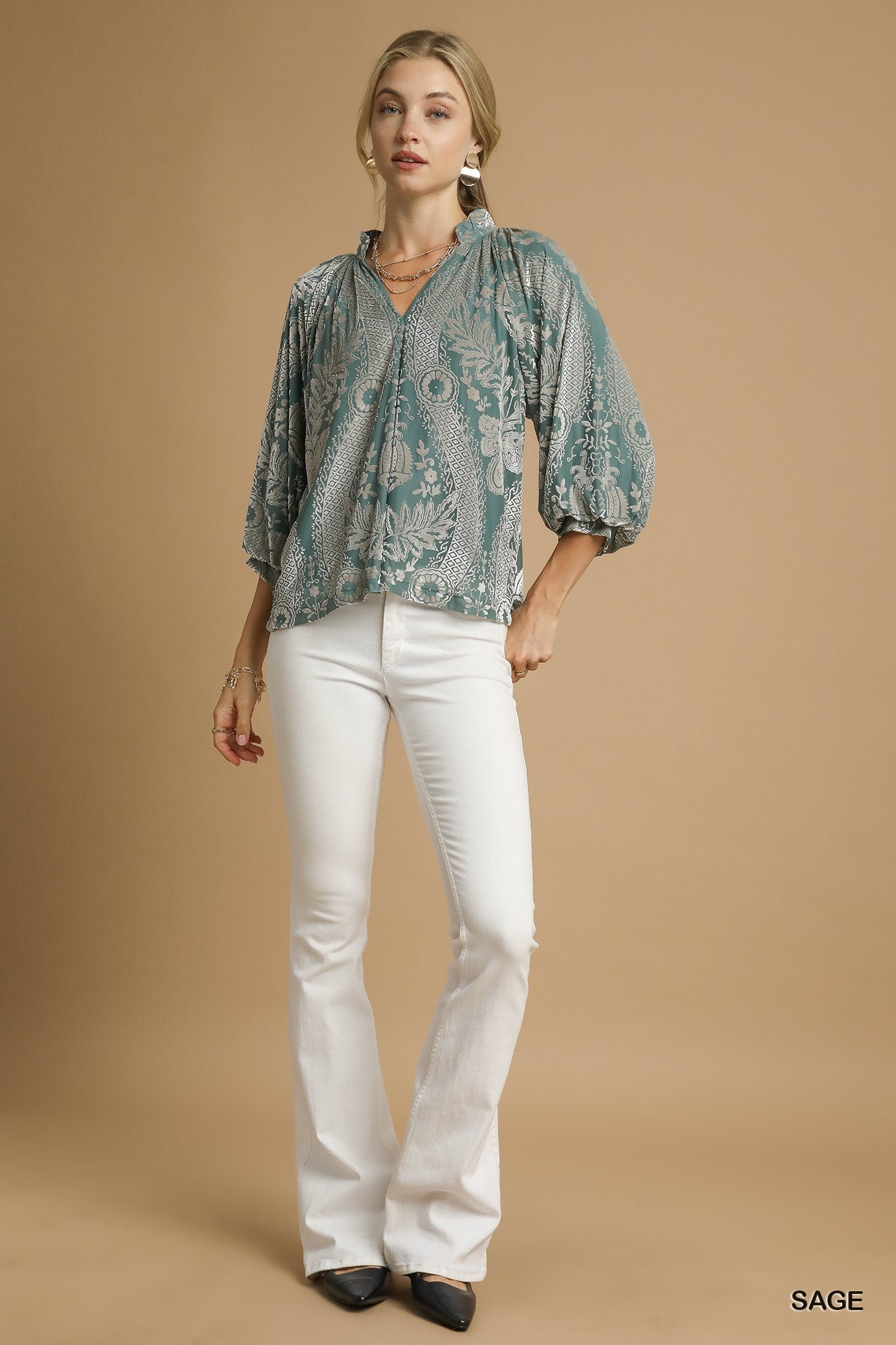 Mona Sage Damask Top