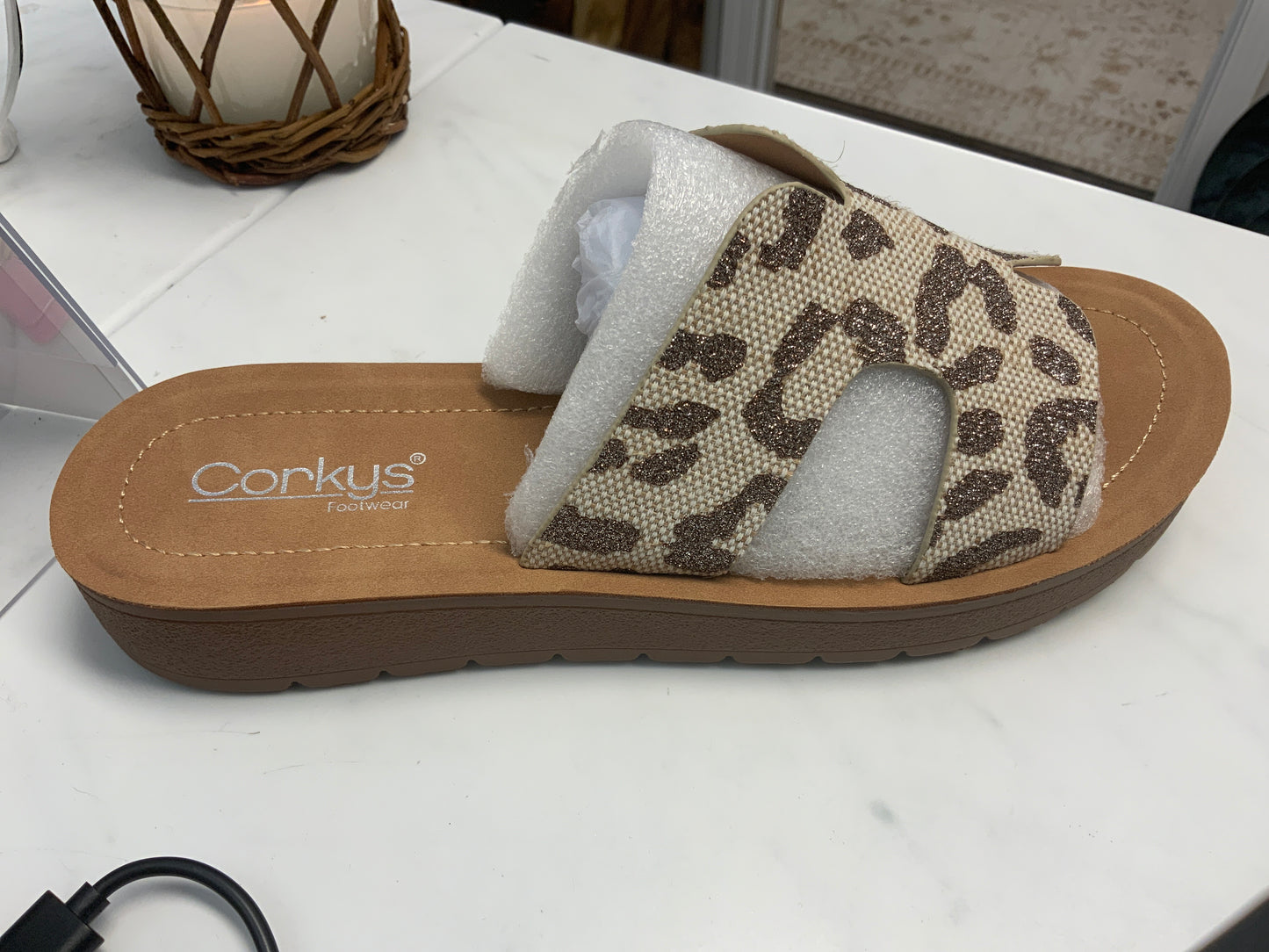 Corkys Tan Sparkle Leopard Sandal