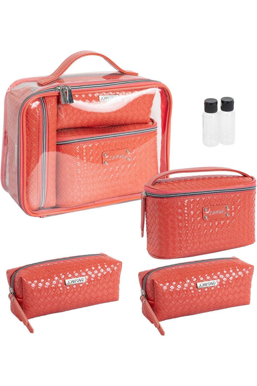 Joan & David Patent Woven 4 Piece Clear Cosmetic Bag Set: 104-SAGE