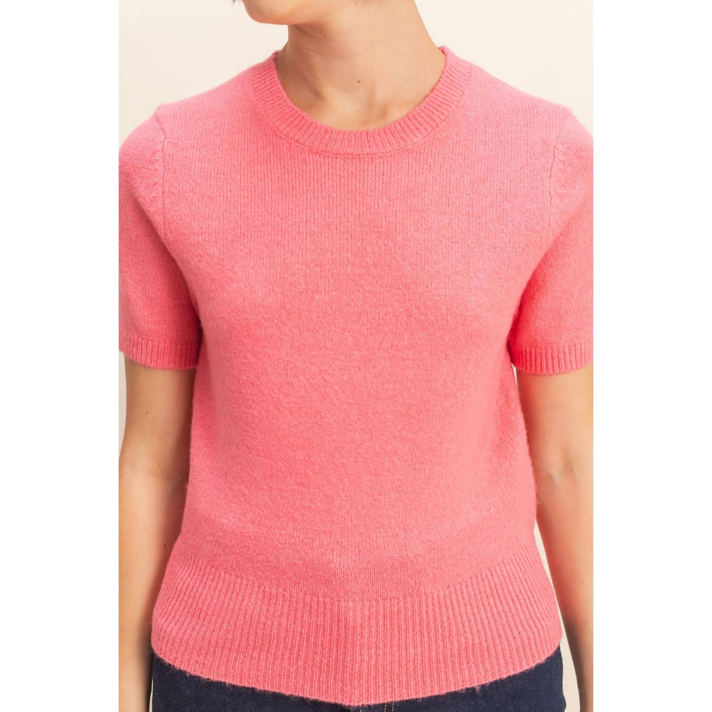 Short Sleeve Sweater Top TAFFY PINK