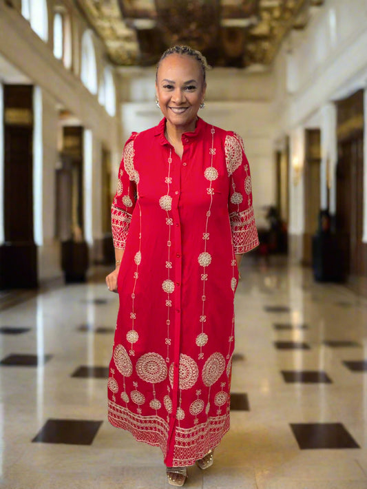 Suzanne Red and Gold Dress