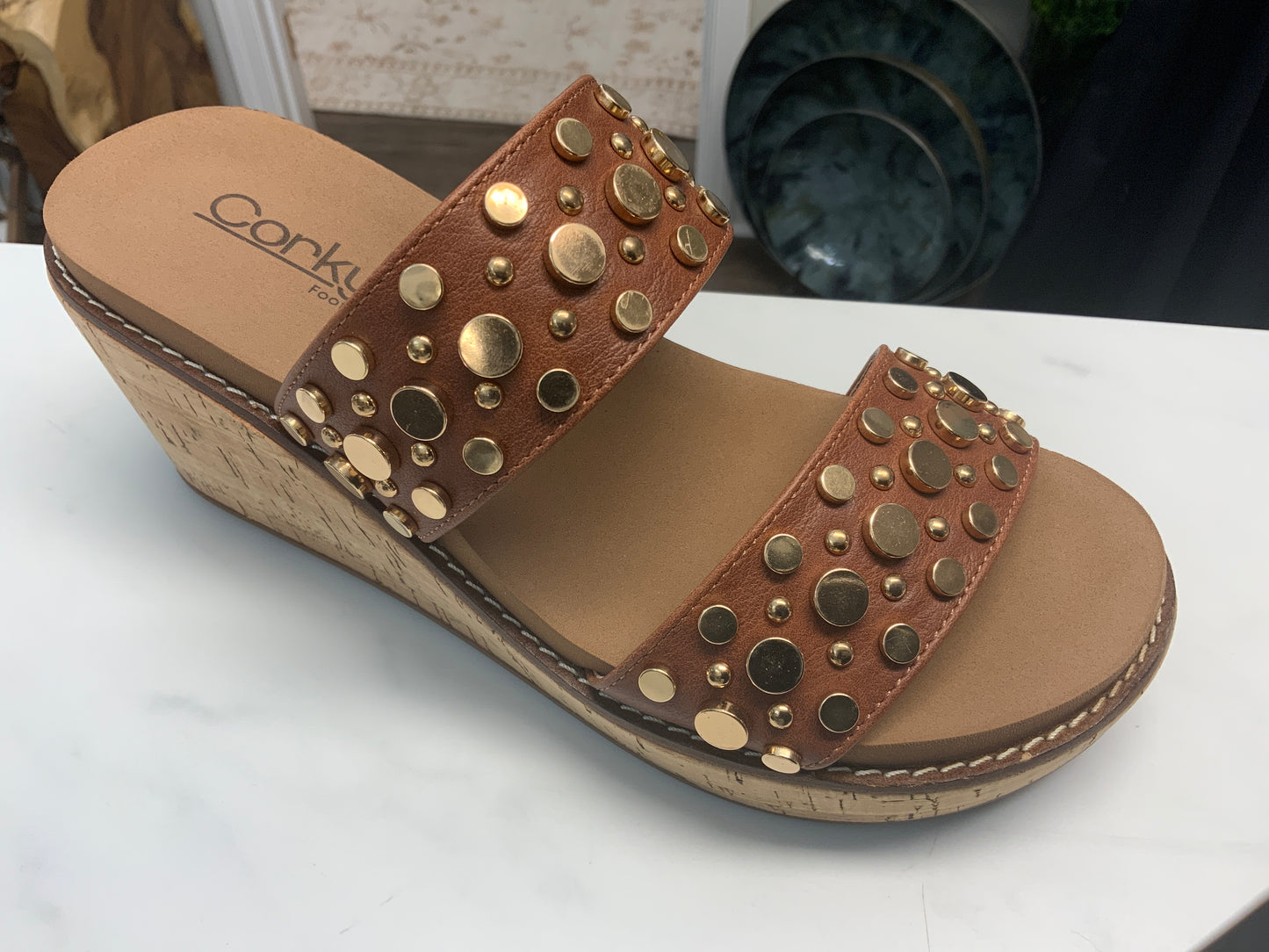 Corky’s bourbon wedge heel