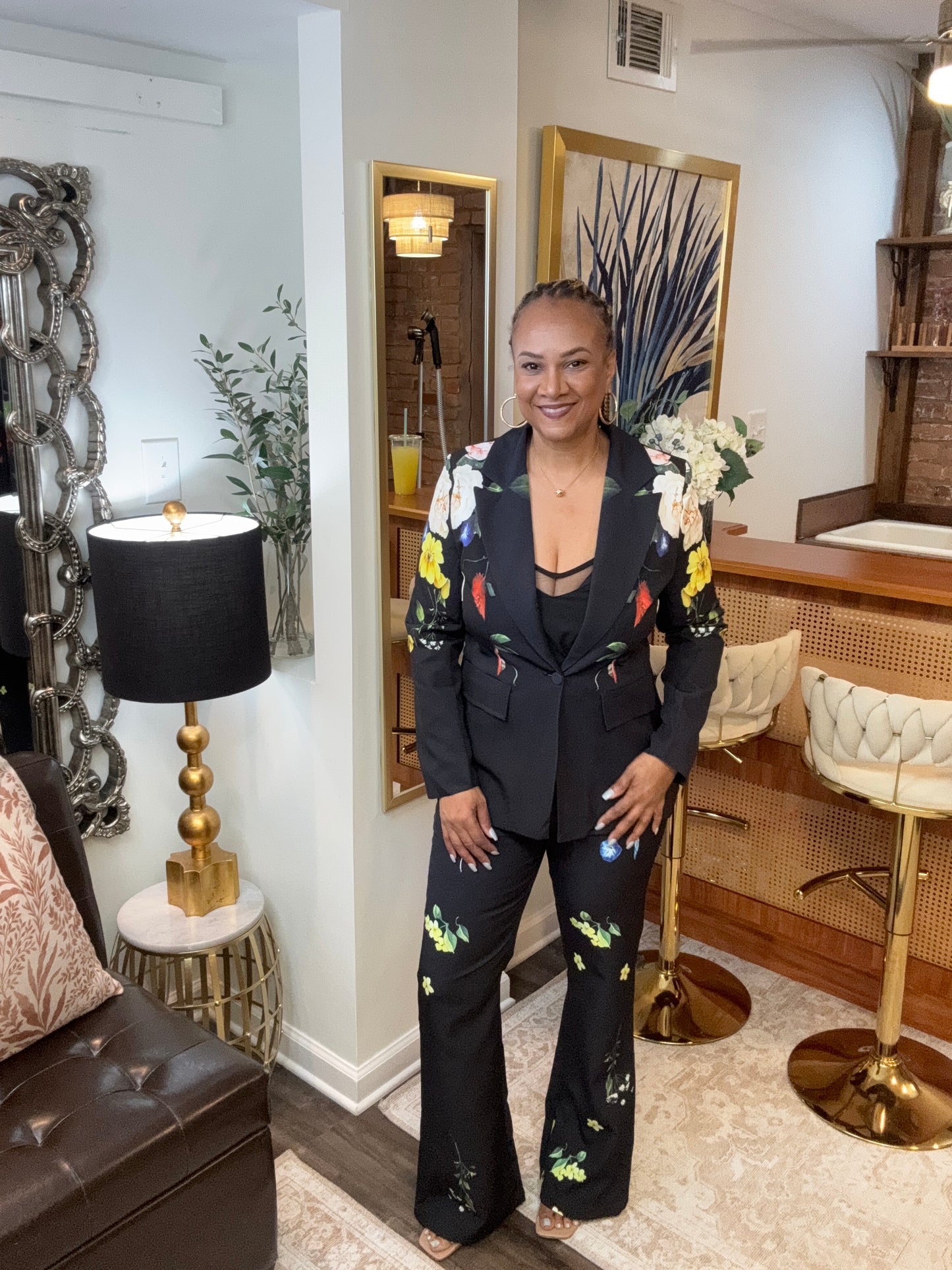 Julianne Fitted Floral Jacket/Pant Set