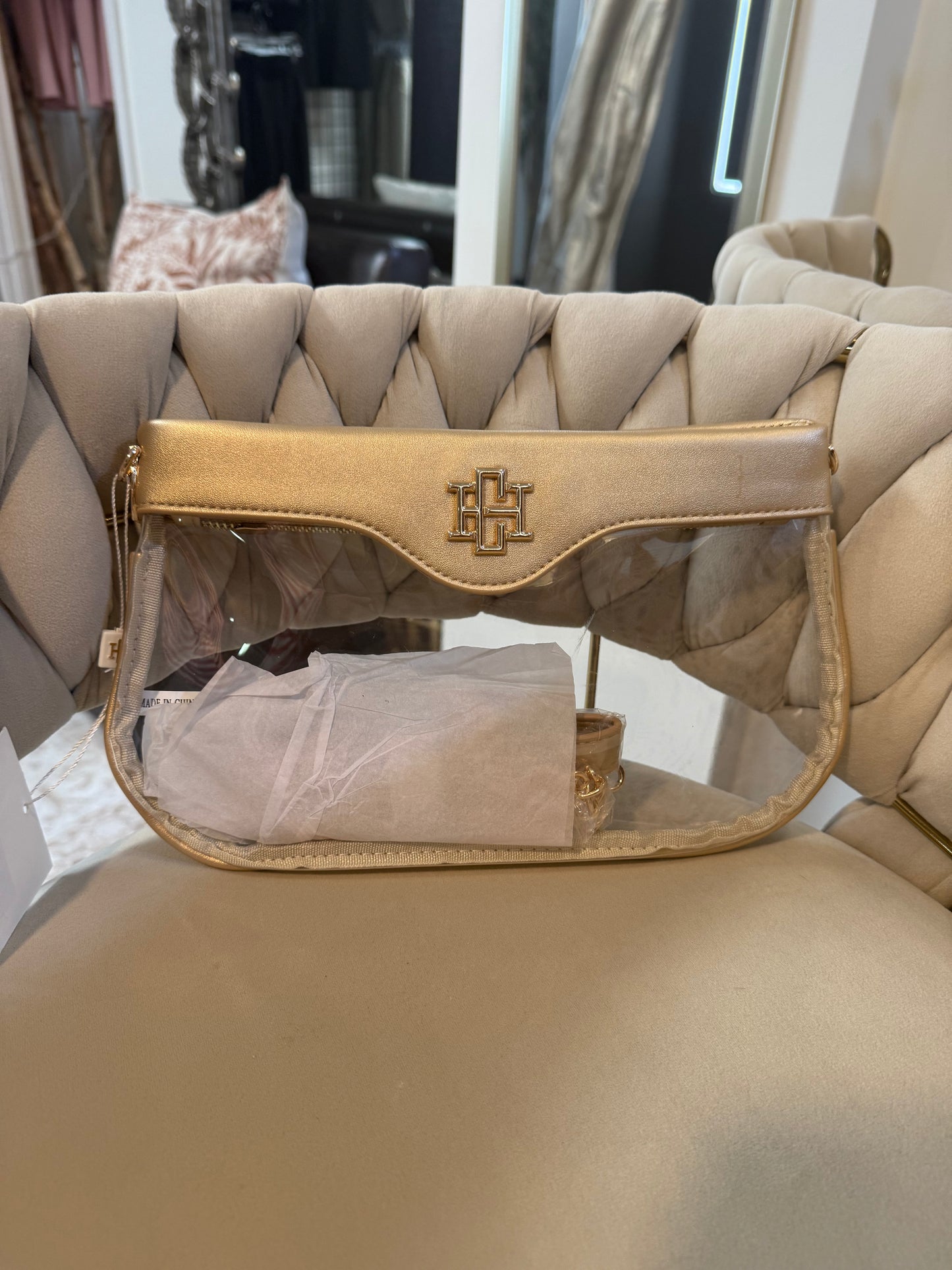 Madi Clear Crossbody--Gold