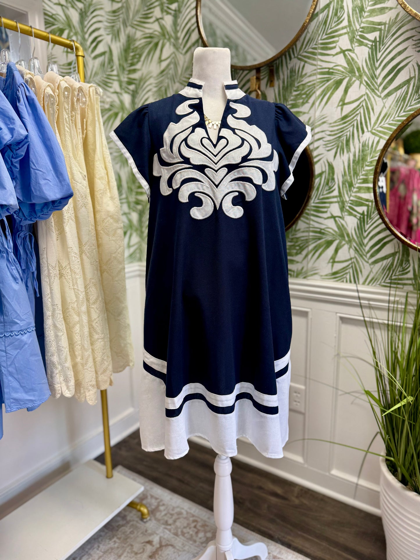 Navy Linen Mini Dress