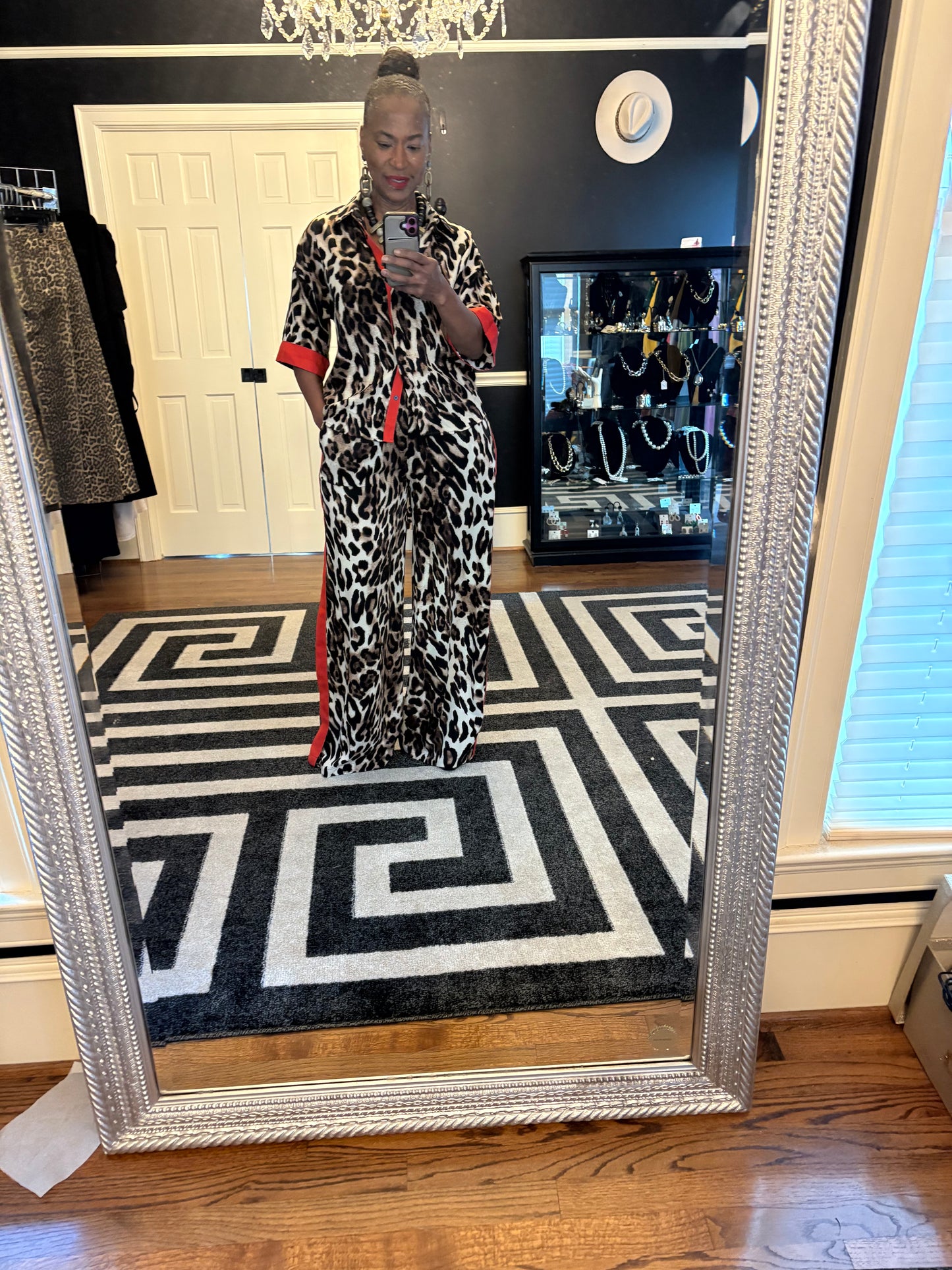 Leopard Print Pants/Red