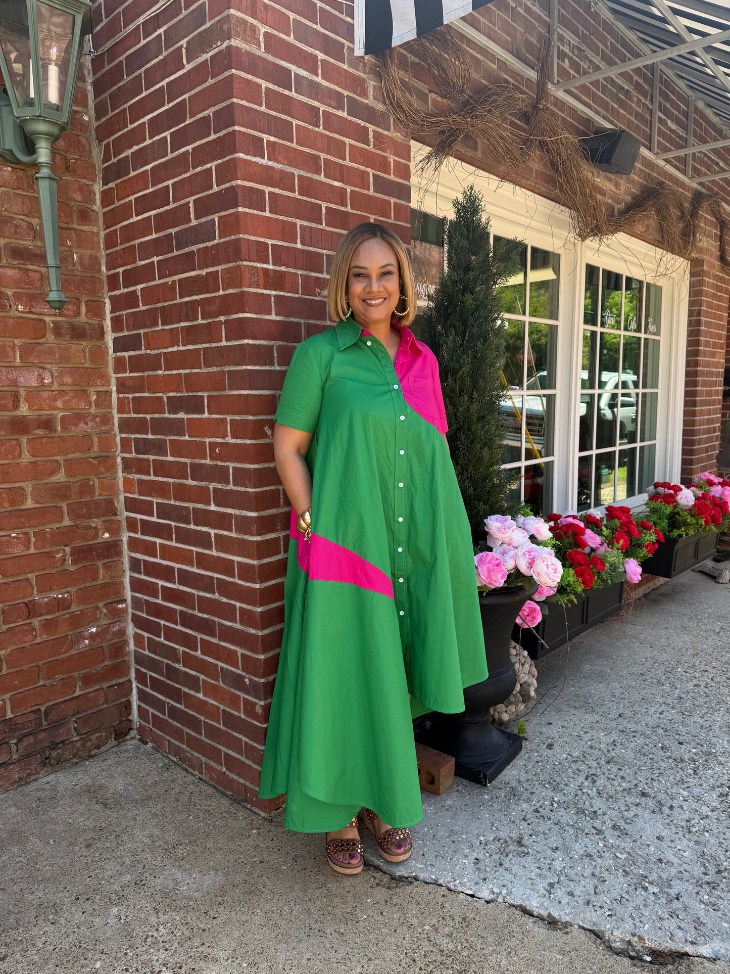 Pink and Green Asymetrical Hem Dress