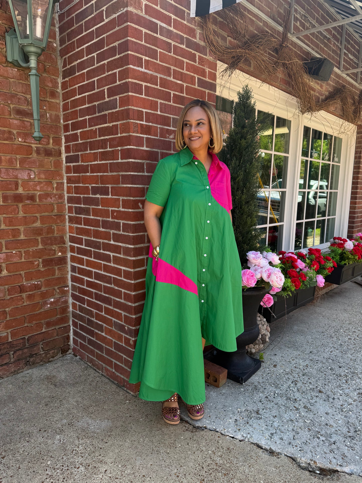 Pink and Green Asymetrical Hem Dress