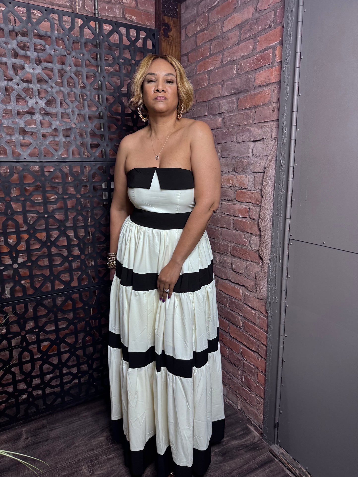 The Valerie White Striped Bowknot Dress