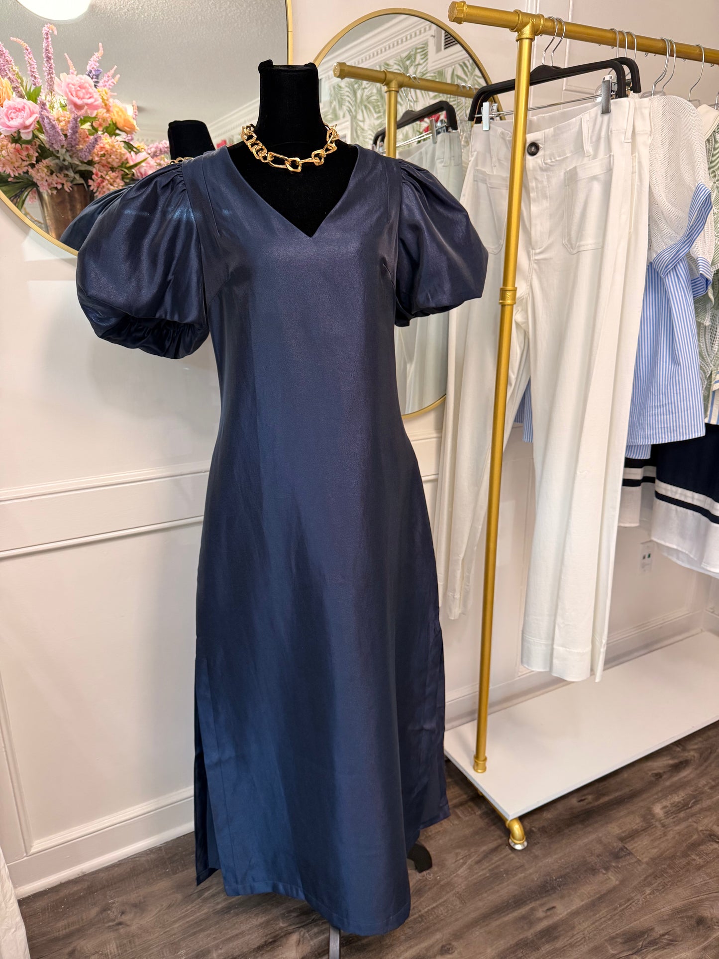 Navy Shimmer Midi Dress