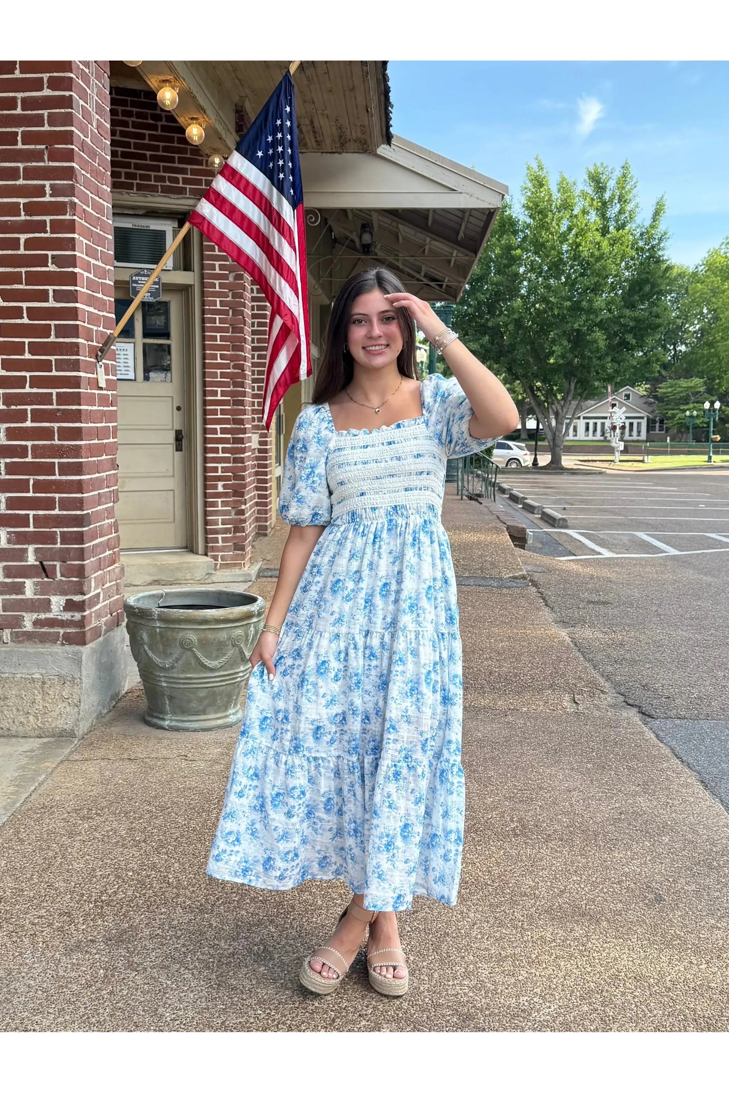 McKenna Smocked Lace Trim Puff Sleeve Dress
