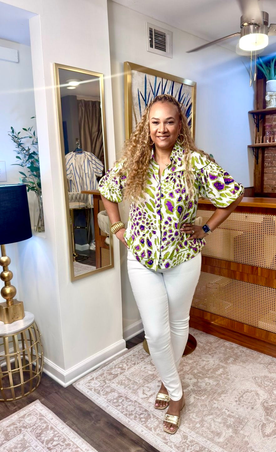 Colorful Leopard Button Down Blouse