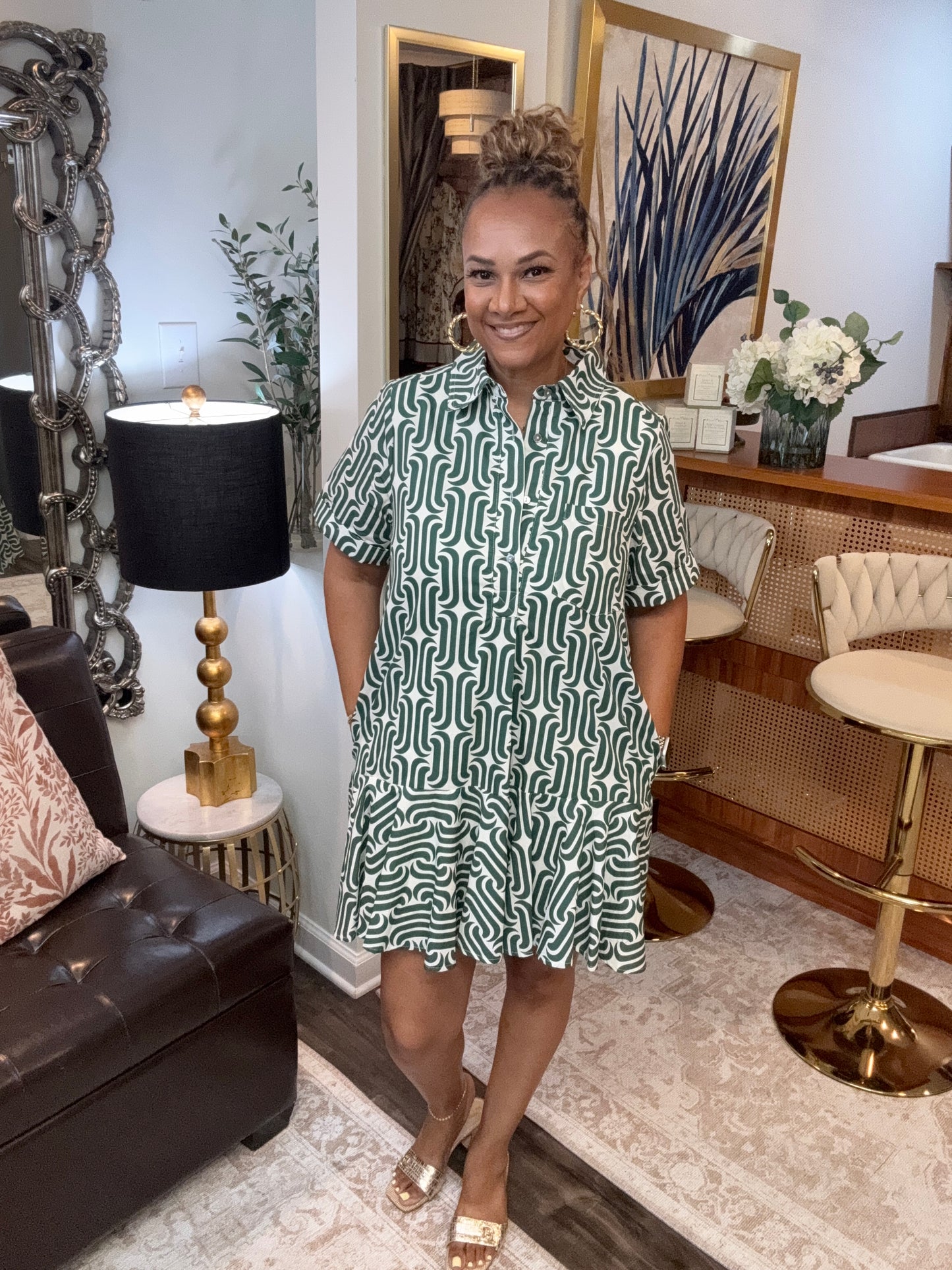 Caroline Abstract Green Dress