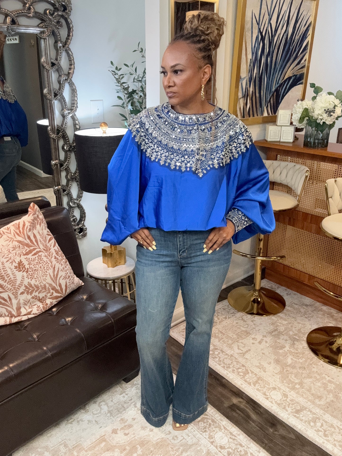 Embellished Sapphire Top