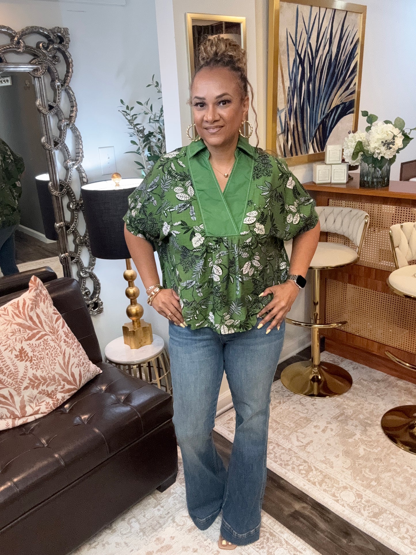 Olive Floral Top