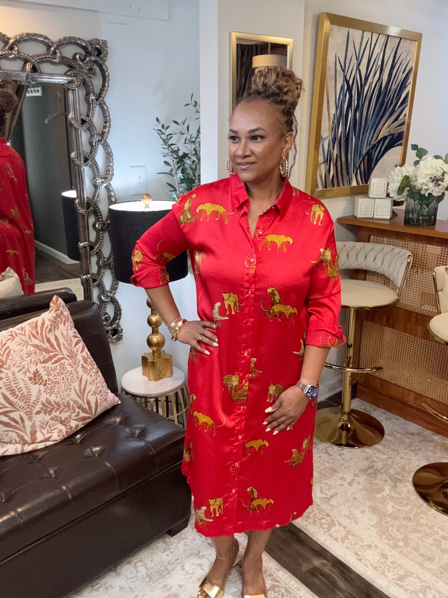 Leopard Side Dress in Red