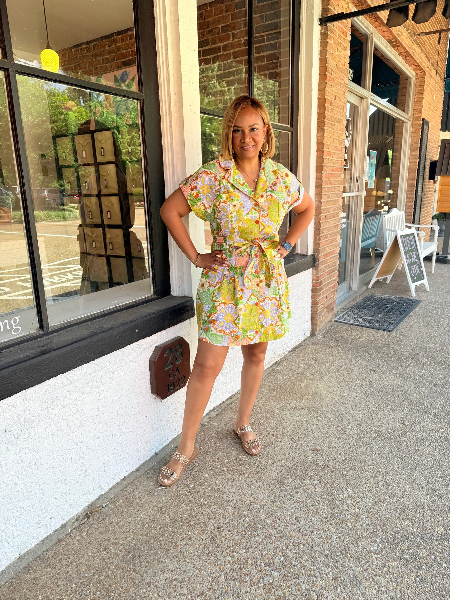 "Terri" Mosaic Floral Tie Dress
