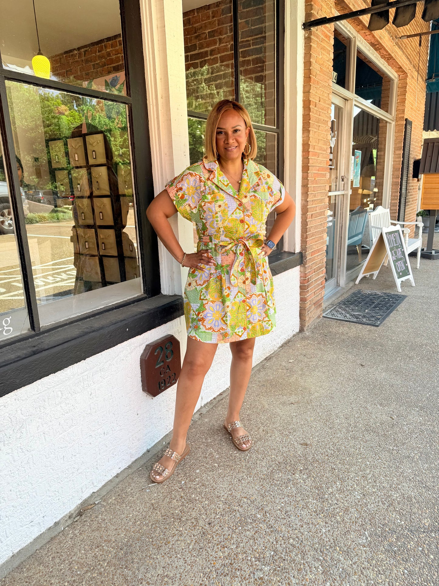 "Terri" Mosaic Floral Tie Dress