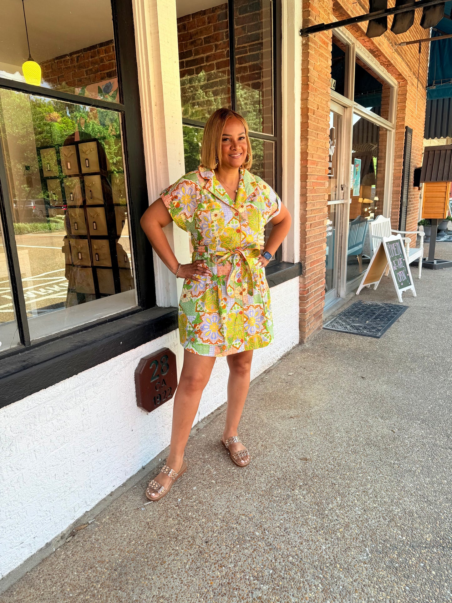 "Terri" Mosaic Floral Tie Dress