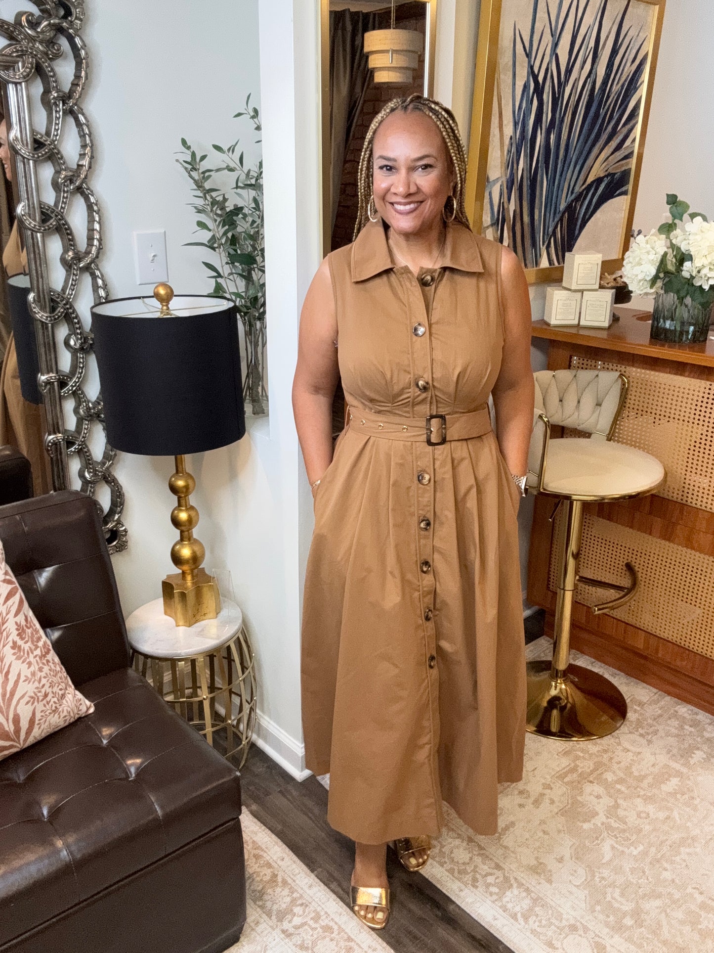 Vickie Sleeveless Midi Belted Dress