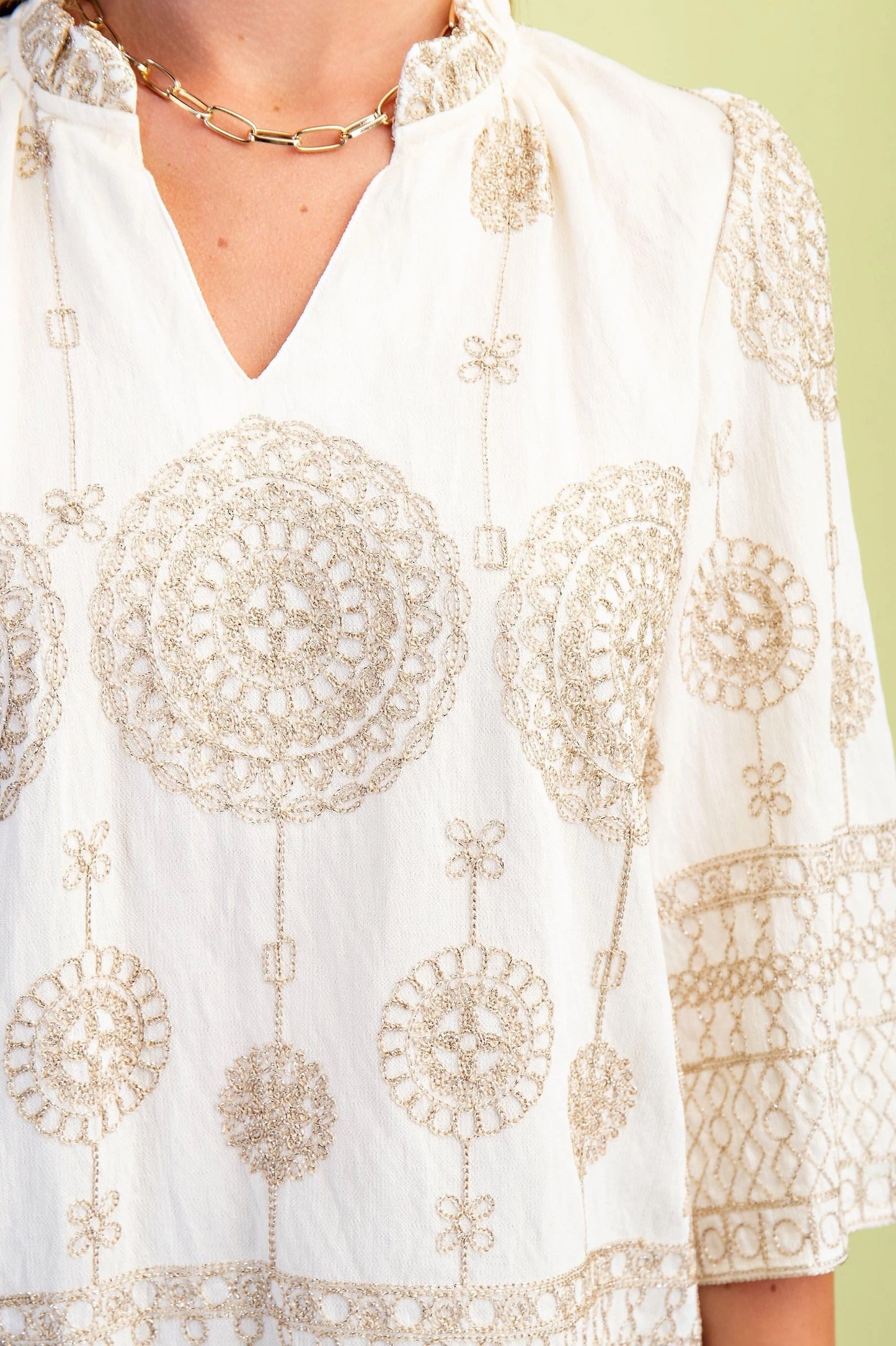 Metallic Embroidered 3/4 Sleeve Top
