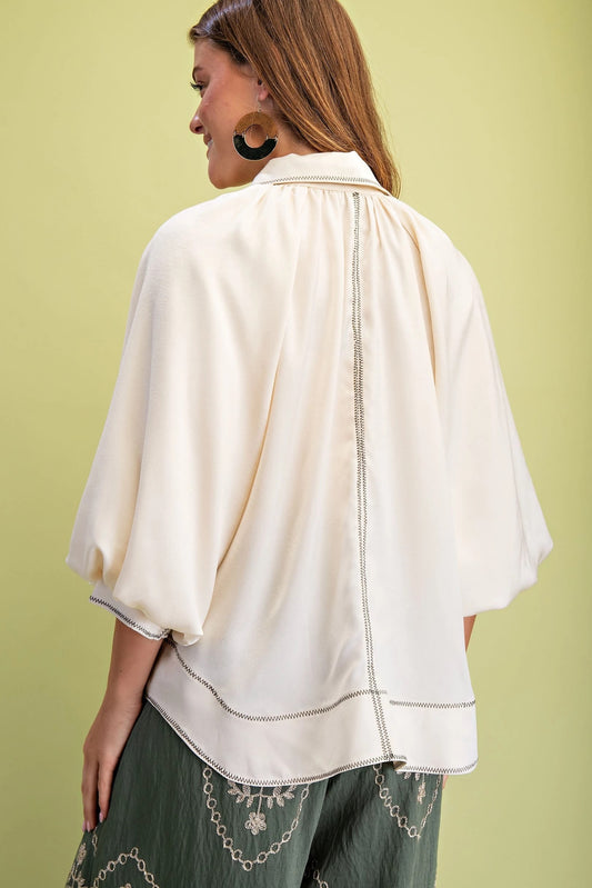 Sheala Satin Balloon Sleeve Top