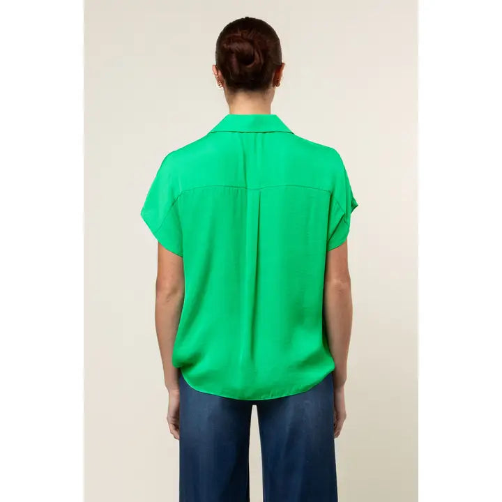 Convertible Collar Hi Lo Blouse