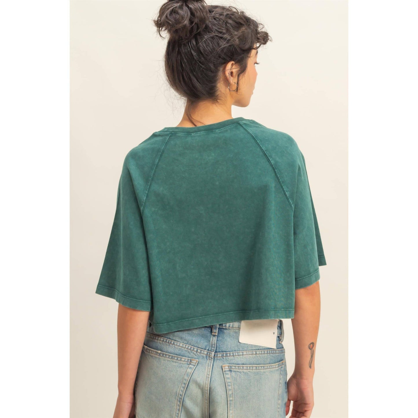 Short Sleeve Mineral Washed Cropped Tee: DARK TAUPE / S-M-L(2-2-2)