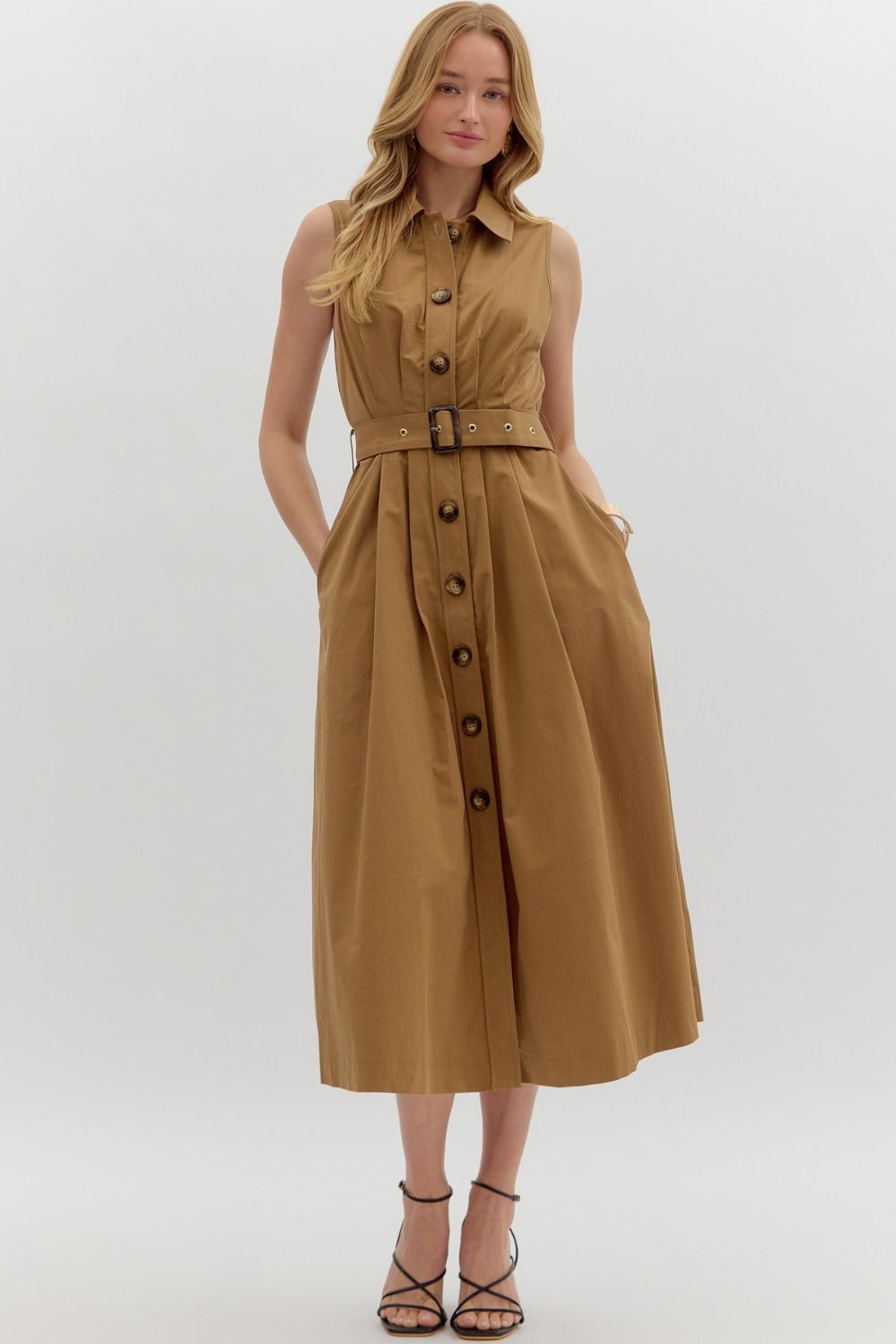 Vickie Sleeveless Midi Belted Dress