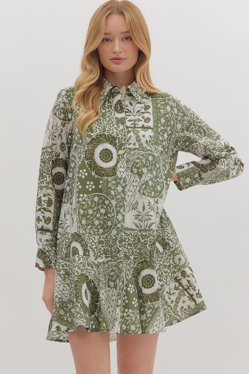 Green Botanical Print Dress