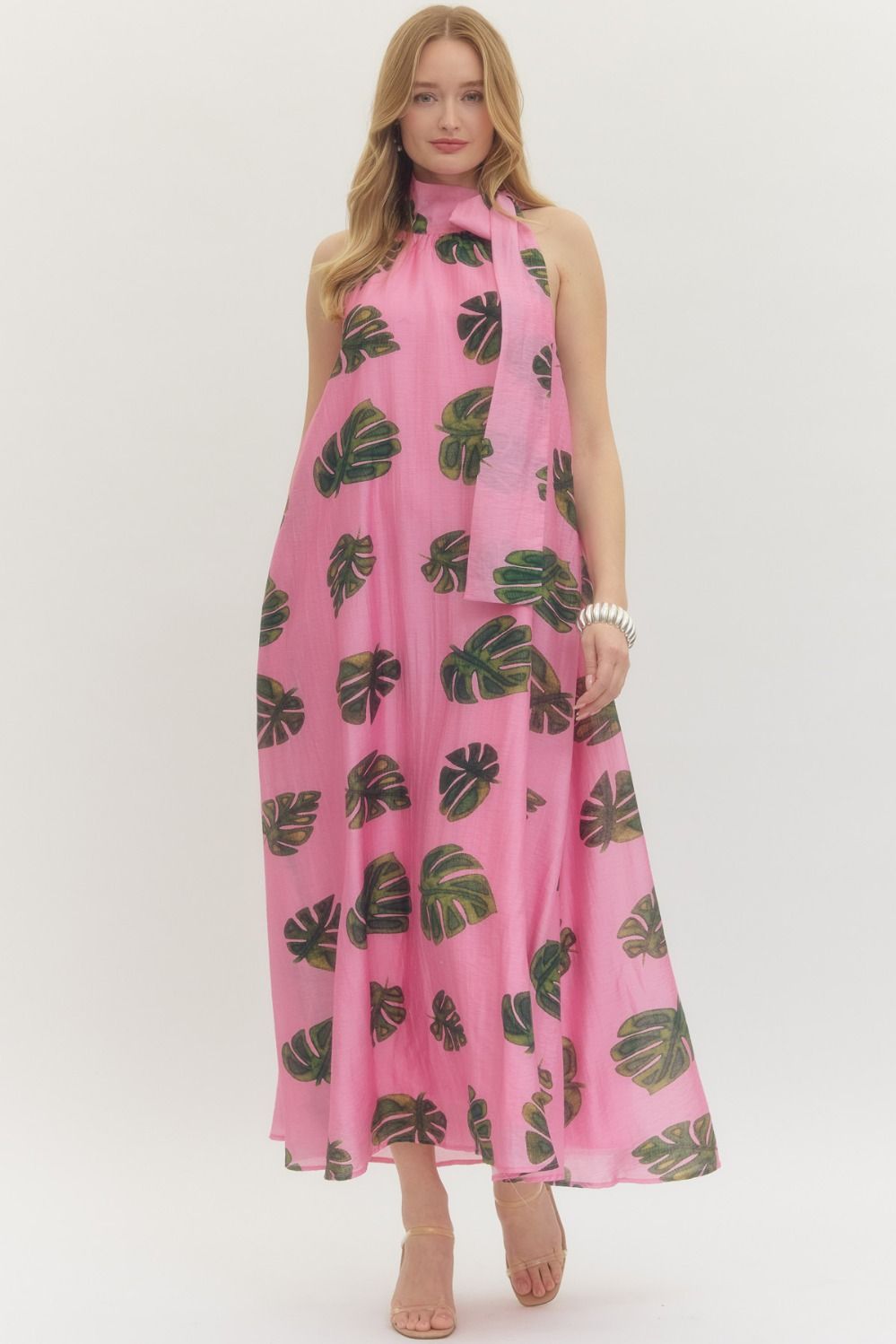 The Monstera Pink Maxi Dress