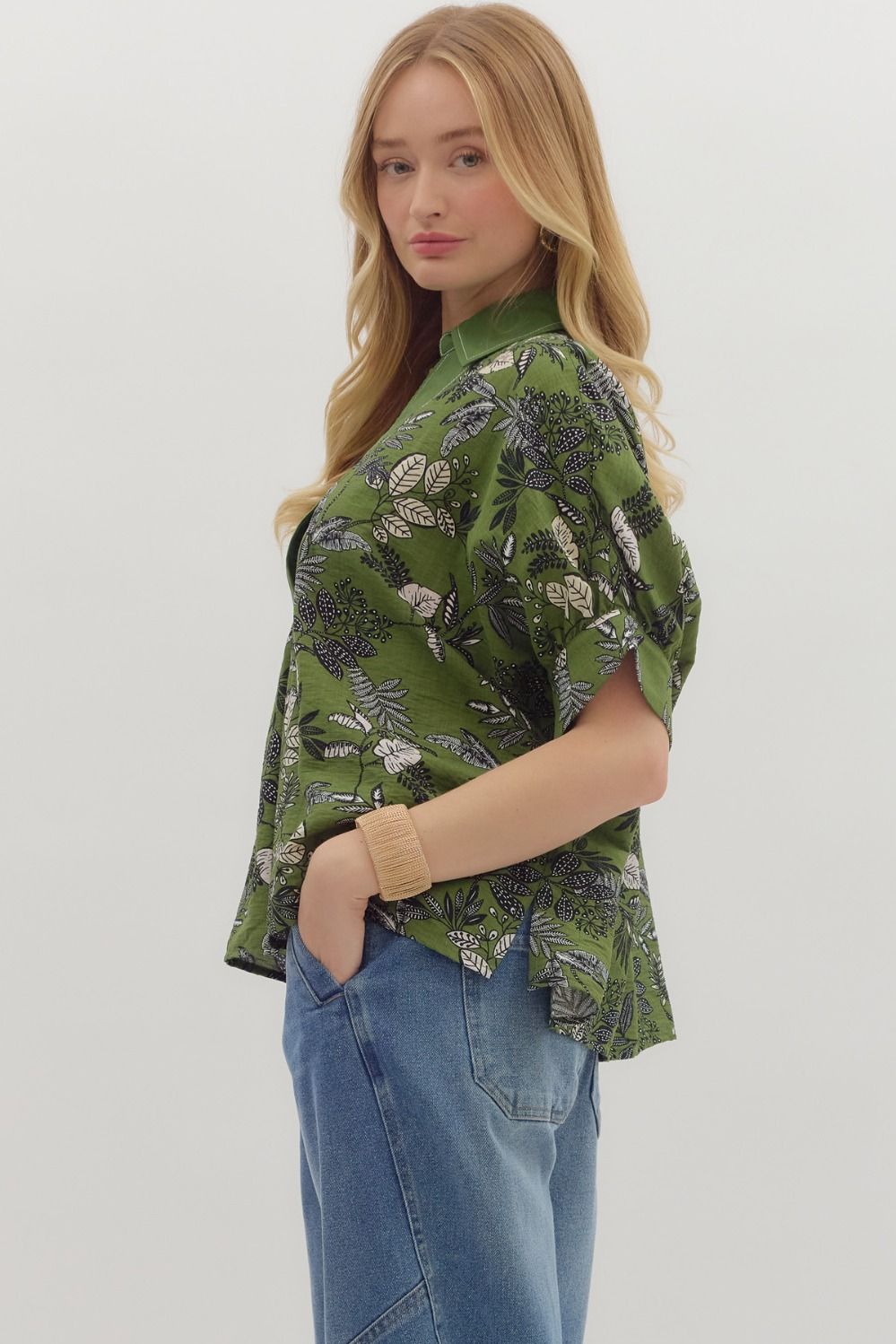 Olive Floral Top