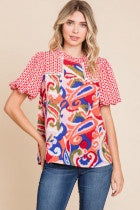 Jodifl-Geometric print top with frilled neck