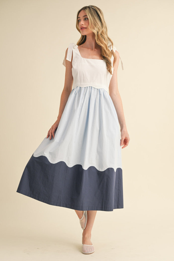 "Skylar" Scallop Blue Dress